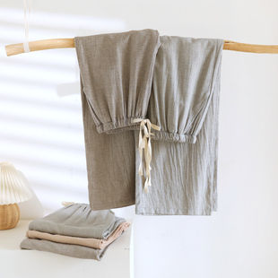 棉麻睡裤女长裤亚麻情侣家居裤男士春秋夏季宽松可外穿透气薄款