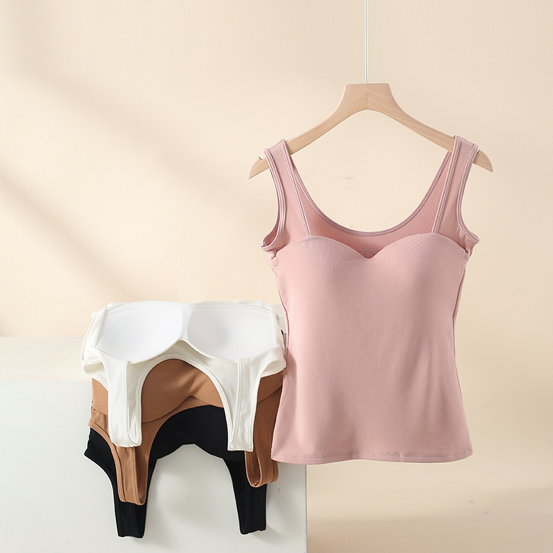 带胸垫冬季蚕丝保暖背心