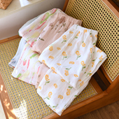 宽松直筒家居裤 双层纯棉纱布春秋夏季 可外穿 女长裤 甜美印花睡裤