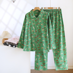 2025新款 撞色卡通睡衣女春秋冬季 全棉家居服套装 长袖 纯棉磨毛大码