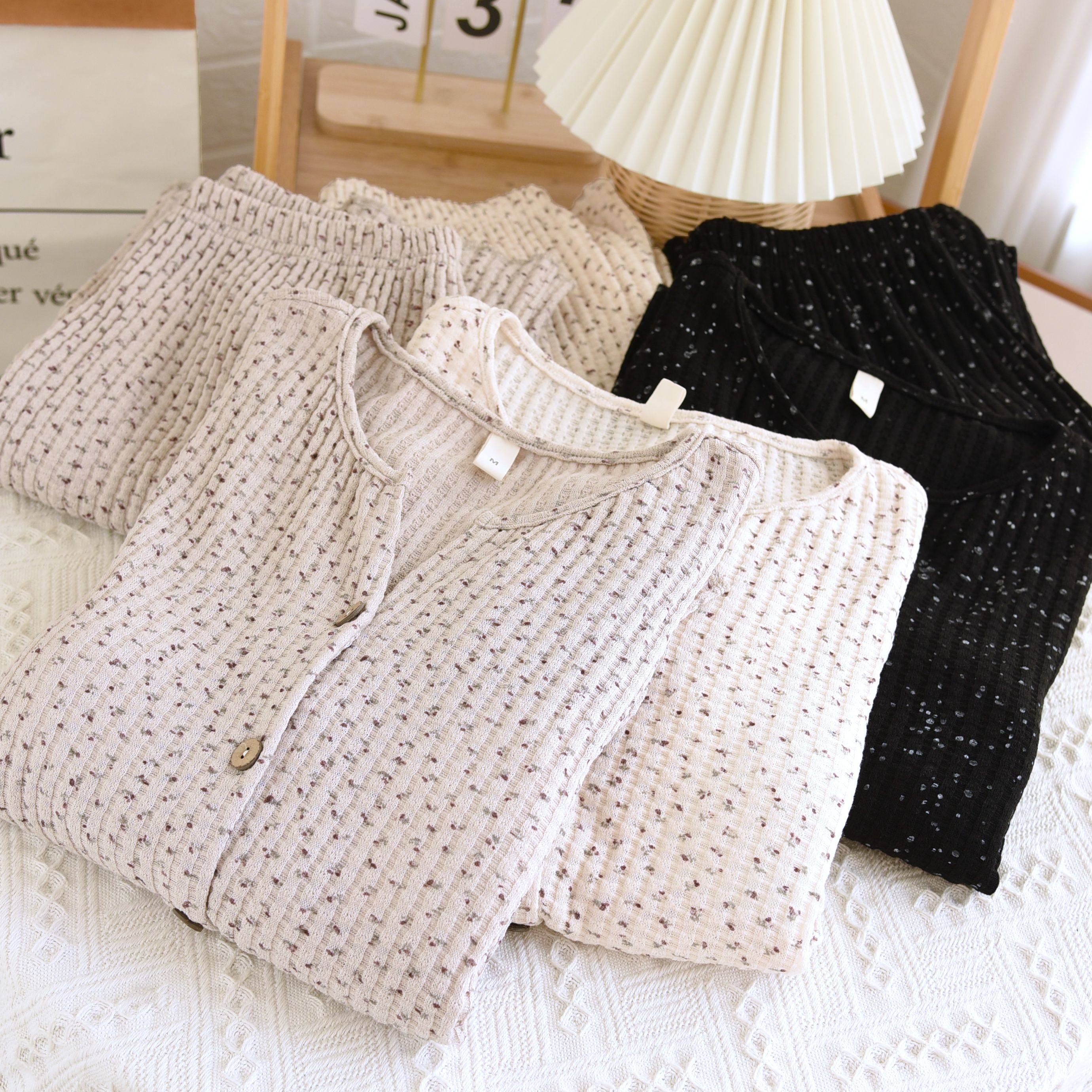 提花坑条带胸垫睡衣女士春秋季V领长袖家居服套装碎花2025年新款,女士内衣/男士内衣/家居服,睡衣/家居服套装,淘宝优惠券,粉丝福利购,淘宝优惠卷