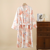 日系和服睡袍女春秋夏季 宽松汗蒸浴袍家居服睡衣浴衣 纯棉纱布薄款