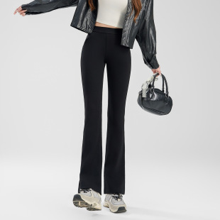 超模微喇裤女秋冬高腰加绒加厚保暖高弹松紧腰休闲微喇叭修身长裤