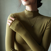 内搭上衣 长袖 柔美半高木耳领莫代尔打底衫 女秋冬洋气轻薄保暖修身