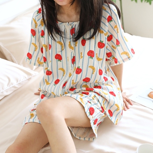 薄家居服套装 春夏季 学生 短裤 蕾丝花边卡通印花睡衣女纯棉纱布短袖