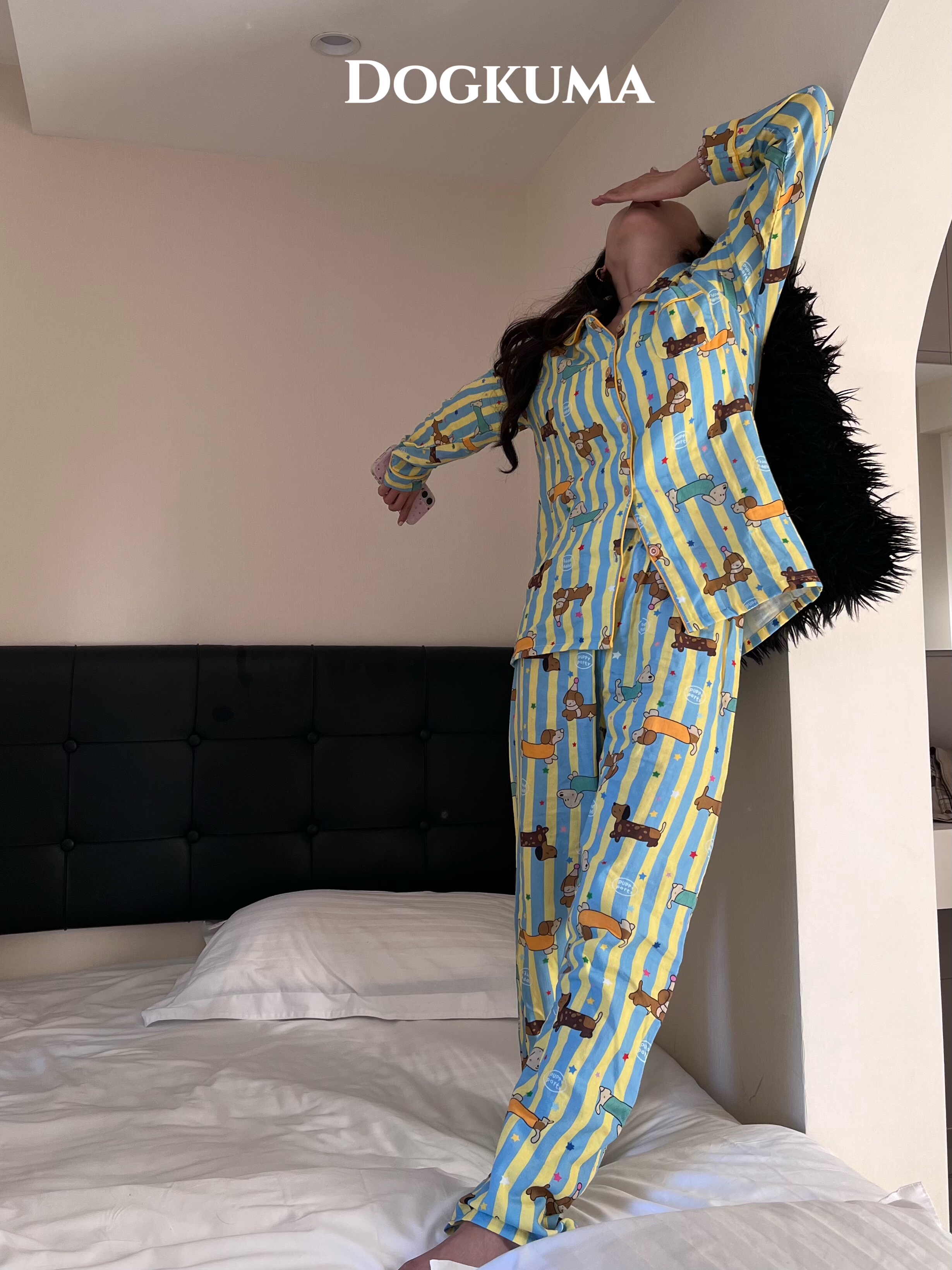 Dogkuma 人宠亲子装睡衣家居服纯棉中小型犬宠物衣服狗狗三角巾