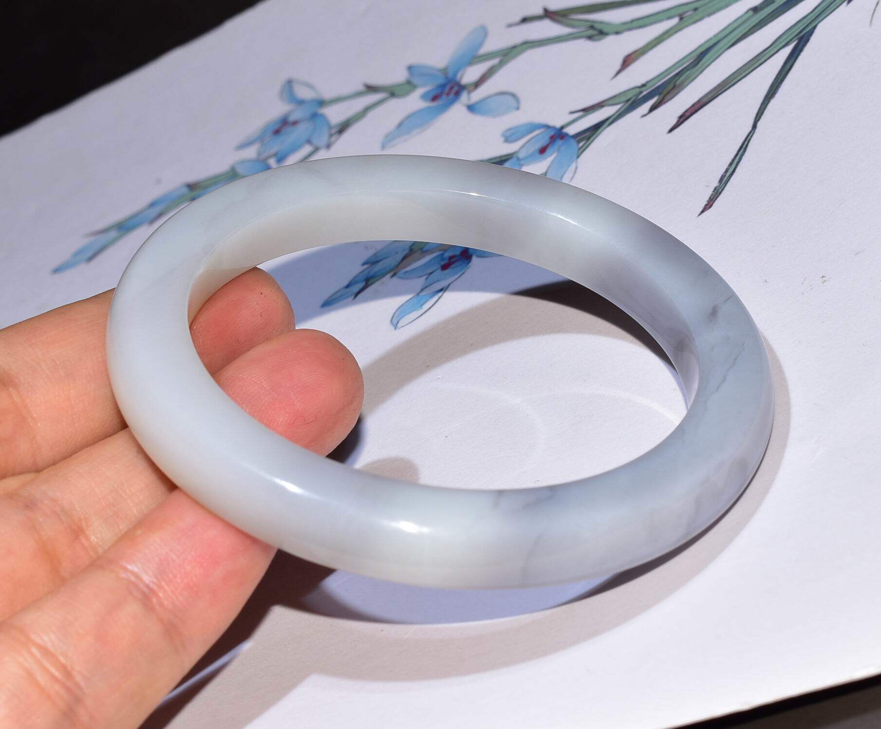 3克底质冰透的青海老坑烟青玉手镯tq852