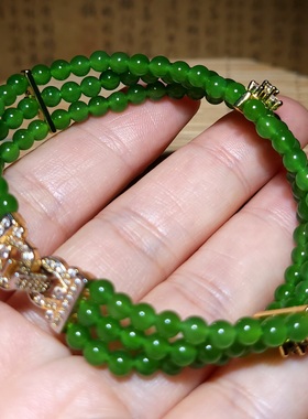 新疆的猫zg010502 16.3克，色调鲜靓润泽阳绿碧玉多排手链
