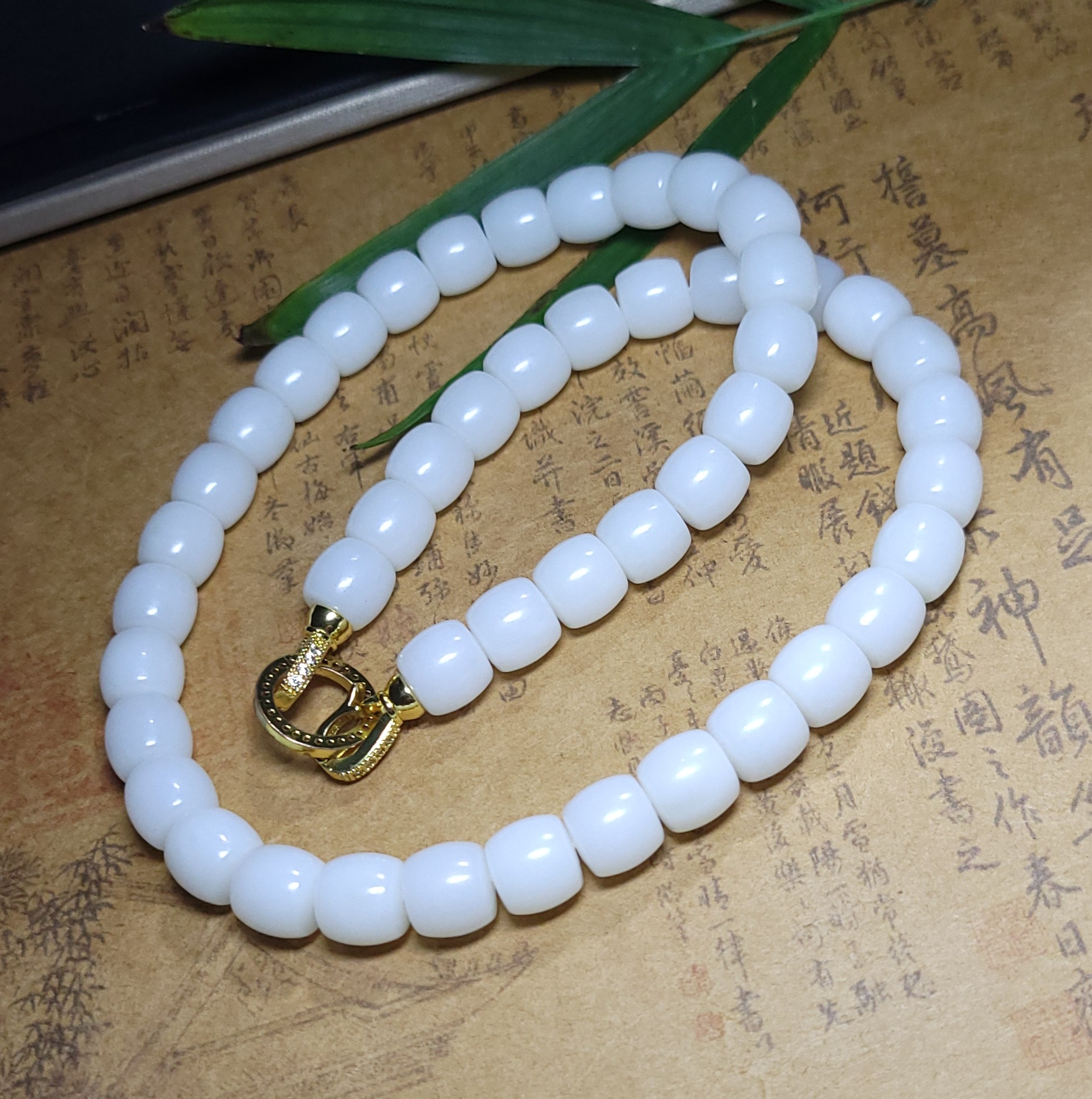 Z111303 85.1克10x9极浓糯高脂细润浑厚老俄料羊脂白玉转运珠项链