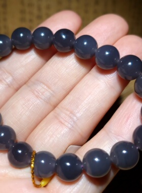 zg011516新疆的猫25.5克9mm色美油亮细润美冰润烟紫色和田玉手链