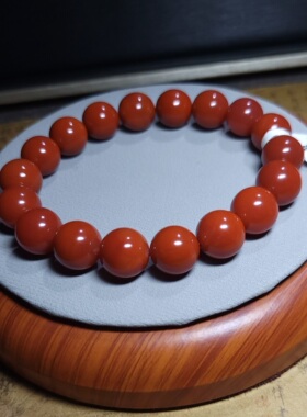 Z032503新疆的猫48.2克R12顶细油亮满色致密超浓艳锦红色南红手串