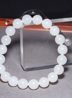 L032304 新疆的猫30.3克直径10mm油性极高于田料羊脂白玉圆珠手链