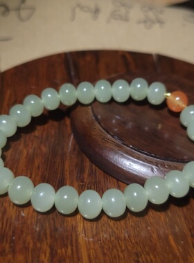 YQ016  17.8克和田玉冰润冒油老坑青海晴水算盘珠手链  新疆的猫