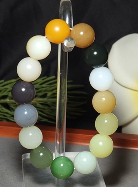 新疆的猫L102206 62.7克直径14mm色泽搭配绚丽全家福圆珠手链