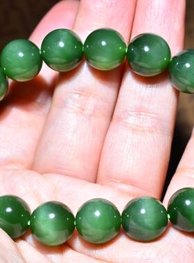 JJ031101新疆的猫47.8克12mm纯净老坑俄料碧玉猫眼圆珠手链