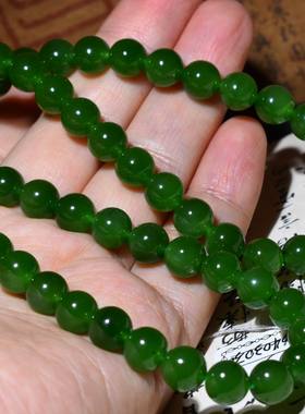 新疆的猫JJ122501  46.7克，8mm珠子圆润的菠菜绿老坑碧玉项链