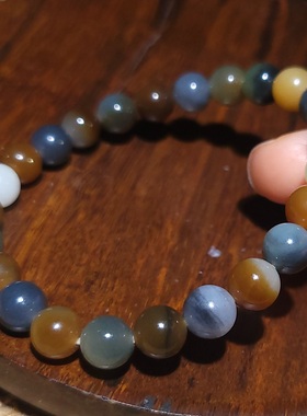 YQ112509 18克，直径8mm肉质细腻油性极高青花楼兰三色籽圆珠手链