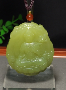 L032702 新疆的猫48.8克色调油亮肉质纯净的且末青黄口观音雕件