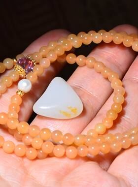 JJ011907新疆的猫15.8克4mm亮泽浅糖色且末浅糖圆珠项链+手链