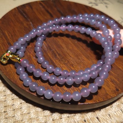 新疆的猫YQ121806 37.5克，6mm色美油亮细润美美烟紫和田玉挂链