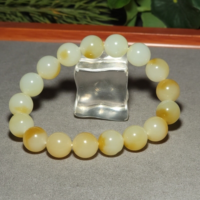 新疆的猫L122502 45.5克直径12mm糖色鲜亮油膏级且末糖白玉手链