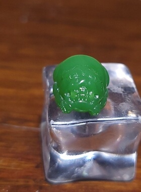 YQ012009新疆的猫2.0克色调鲜艳和田玉冰底阳绿碧玉貔貅戒面挂坠