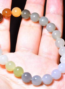 新疆的猫JJ07024 18.1克，8mm颜色丰富绚丽多彩的和田玉多宝手串