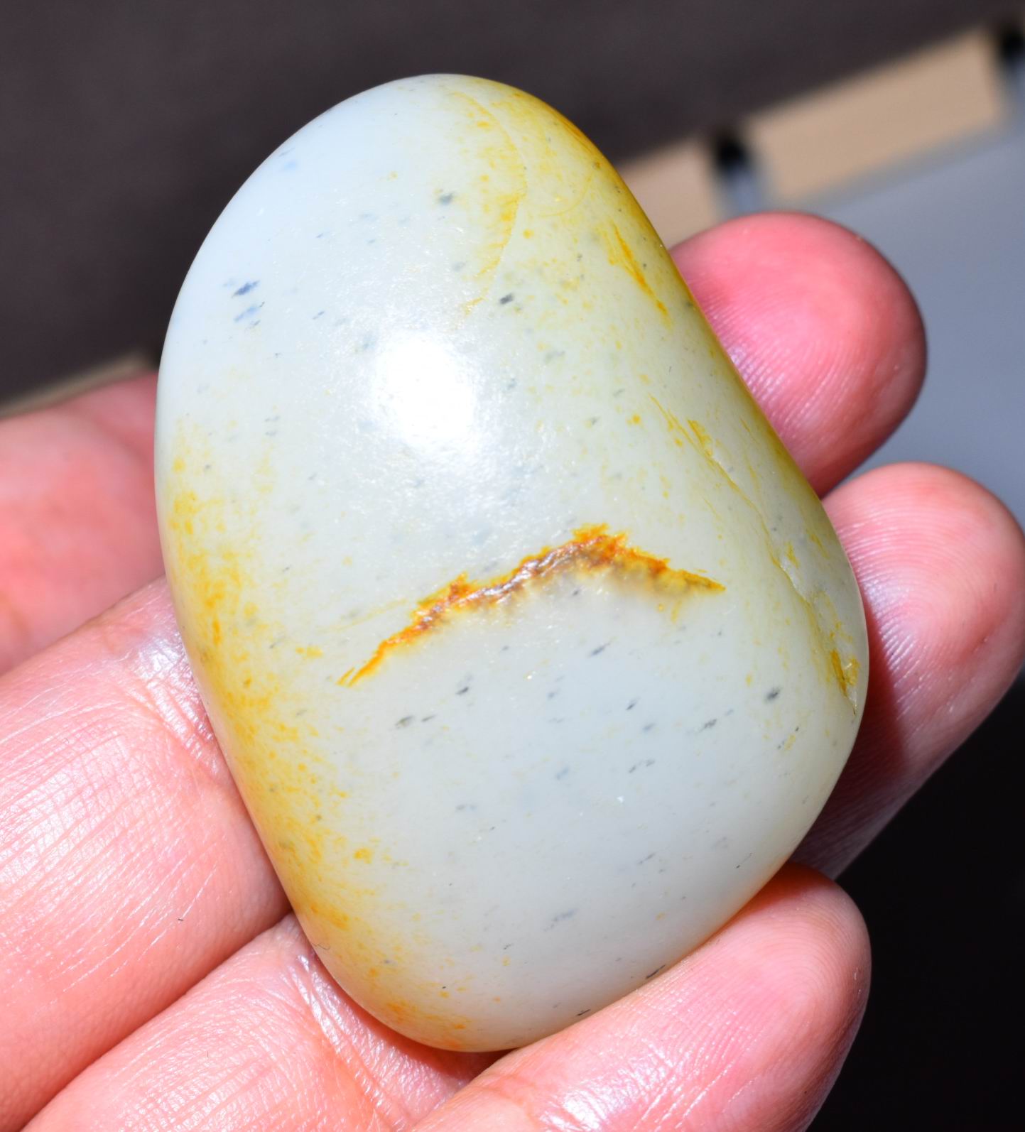 新疆的猫44.0克，细润致密稍有修型墨点均匀的白玉点墨籽CD43