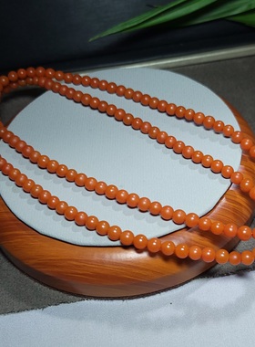 新疆的猫Z102503 26.9克，肉满油润浓艳柿子红保山南红超长款珠串