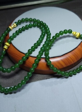 Z031701 新疆的猫27.3+10克油亮细润无黑点色均匀碧玉长项链+手串