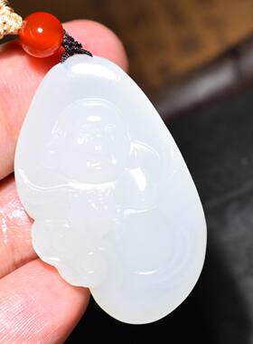 JJ033007新疆的猫13.5克含绳超值脂粉浓郁细肉羊脂白玉籽料佛