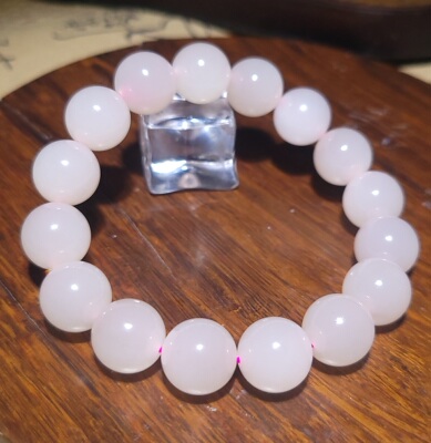 YQ121704 44.0克直径12mm肉质细腻色调粉嫩老坑藕粉色圆珠手链