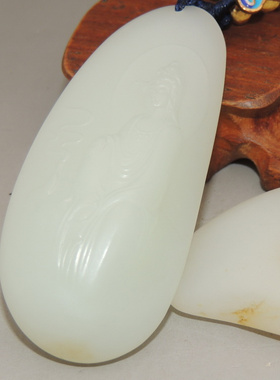 新疆的猫/45.5克（含挂绳）糯感喜人羊脂白玉观音挂坠B374