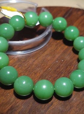 新疆的猫YQ122407 40.35克直径12mm色调鲜艳碧玉粉青圆珠手链