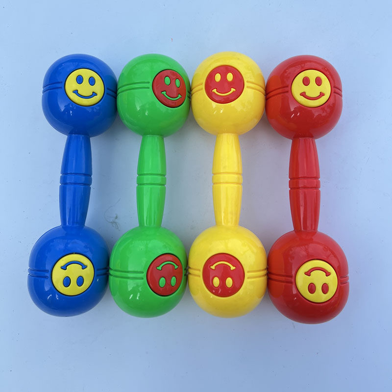幼儿园笑脸哑铃早操器械道具儿童玩具有声哑铃健身体操舞蹈铃塑料
