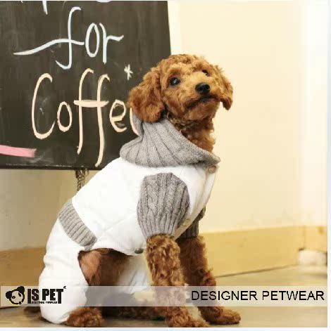 ISPET  秋冬宠物衣服狗衣服 毛线针织拼接四脚棉衣OR0014 狗棉衣