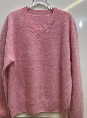 【100%山羊绒拉绒】秋冬新款V领圆领女士百搭宽松纯色羊绒衫1