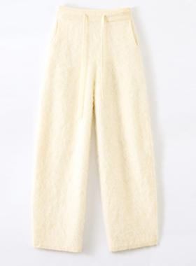 山羊绒100% 秋冬新款拉绒工艺休闲阔腿阔弯刀女裤