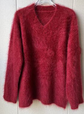 【心动】100%山羊绒拉绒六股花纱V领套头厚款女士羊绒衫