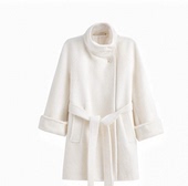 立领系带山羊绒女士大衣 新款 座山雕 100%山羊绒拉绒冬季
