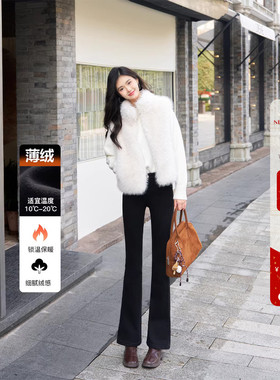 保暖不负重纯黑色加绒高腰微喇牛仔裤女冬季修身显瘦薄绒喇叭长裤