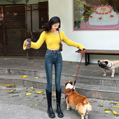 女九分秋冬加绒两粒扣高腰巨显瘦靴裤 巨好穿 复古色小脚牛仔裤