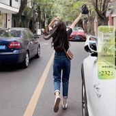 宽松显瘦九分小个子老爹萝卜裤 深蓝色高腰哈伦牛仔裤 女2026年秋季