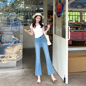 显瘦九分百搭喇叭裤 薄款 蓝色修身 女夏季 面料小个子高腰微喇牛仔裤