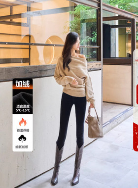 dcsh2026水洗黑色靴裤加绒牛仔裤女冬季九分超显瘦辣妹紧身小脚裤