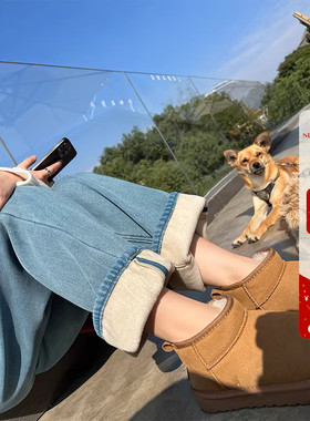 保暖不臃肿~高妹加厚绒阔腿牛仔裤女冬季浅蓝色加绒垂感宽松长裤