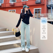 浅蓝色高腰窄版 宽松垂感显瘦直筒裤 阔腿牛仔裤 新款 女春季 巨好看