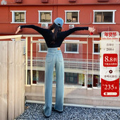 软糯亲肤 女秋冬宽松垂感直筒长裤 加厚绒保暖高腰窄版 阔腿牛仔裤