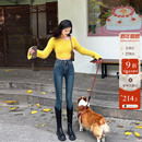 女九分秋冬加绒两粒扣高腰巨显瘦靴裤 巨好穿 复古色小脚牛仔裤