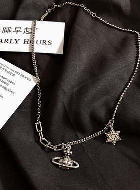 韩国东大门太空宇宙飞船项链女复古百搭简约时尚设计感锁骨链女